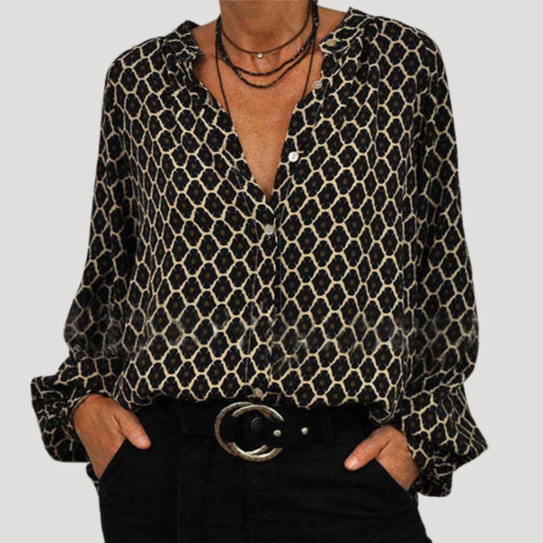 Women’s long sleeve v neck printed spring blouse