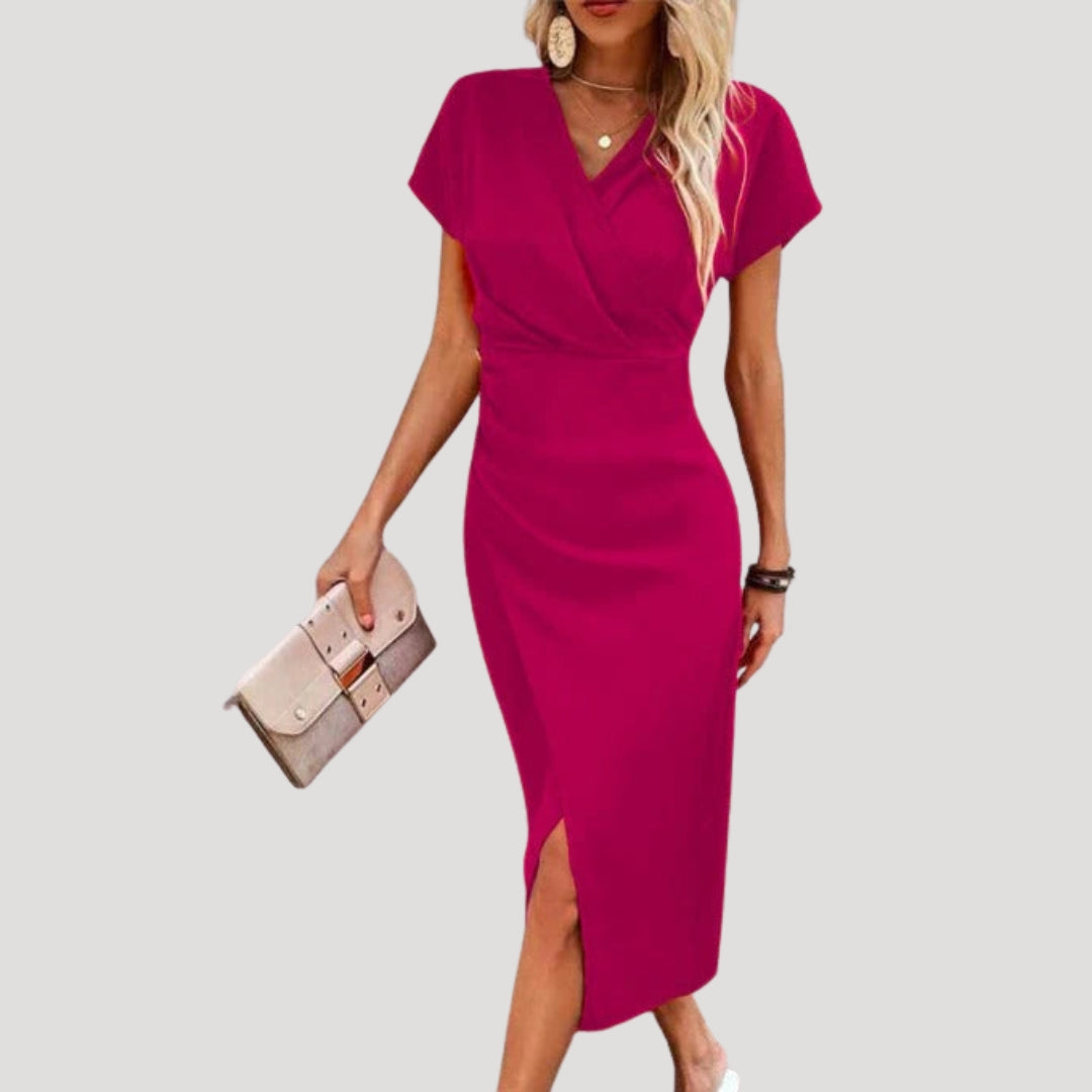 Women’s wrap v neck short sleeve midi dress
