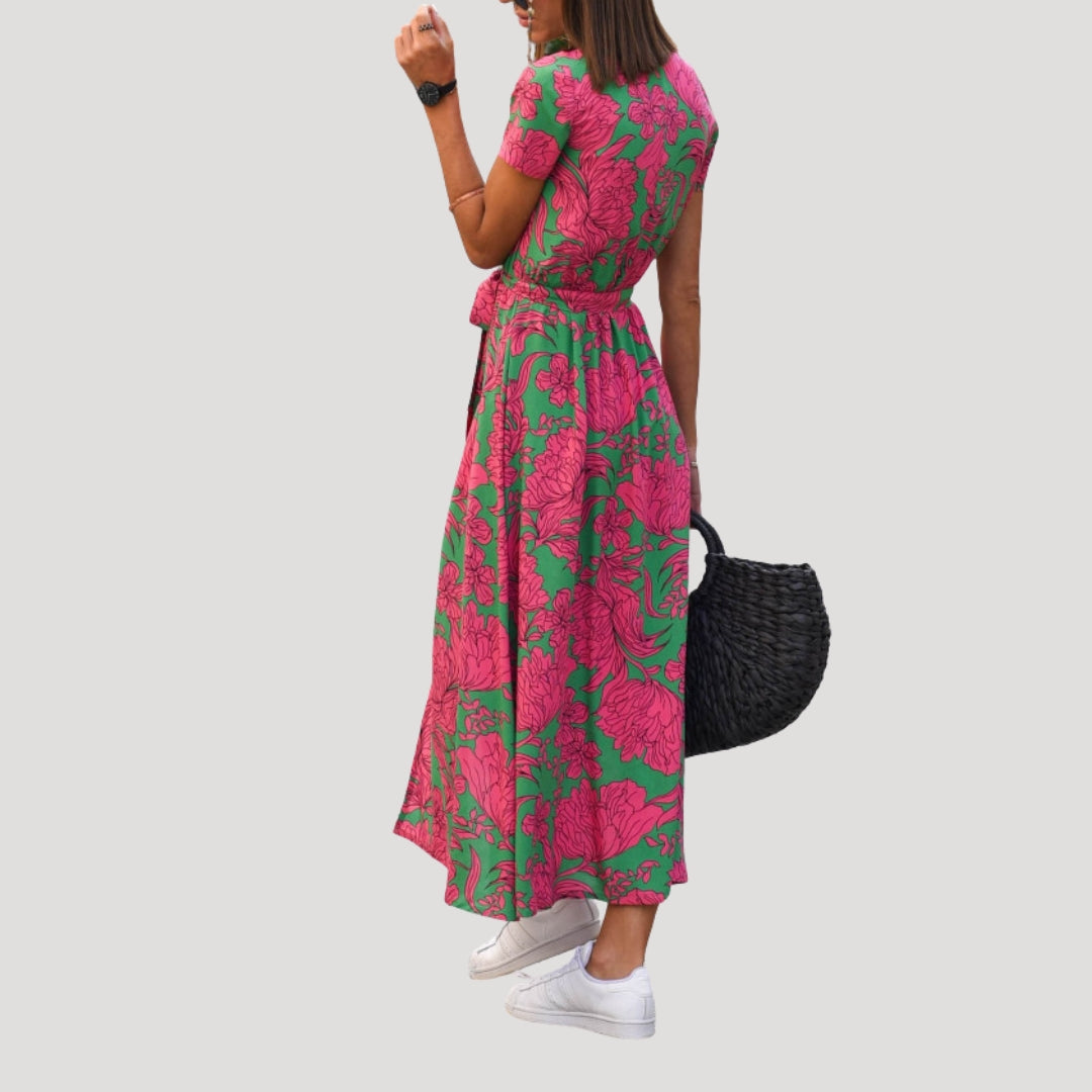 Women’s wrap midi dress with short sleeves