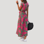 Women’s wrap midi dress with short sleeves