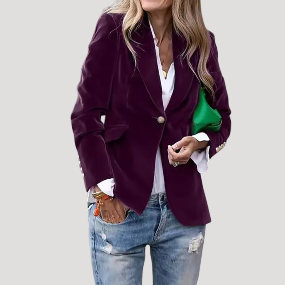 Women’s velvet tailored fitted single button blazer