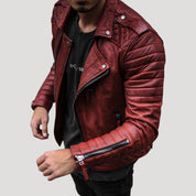 Men’s leather biker jacket slim fit quilted