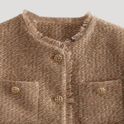 Women’s wool boucle cropped winter camel jacket