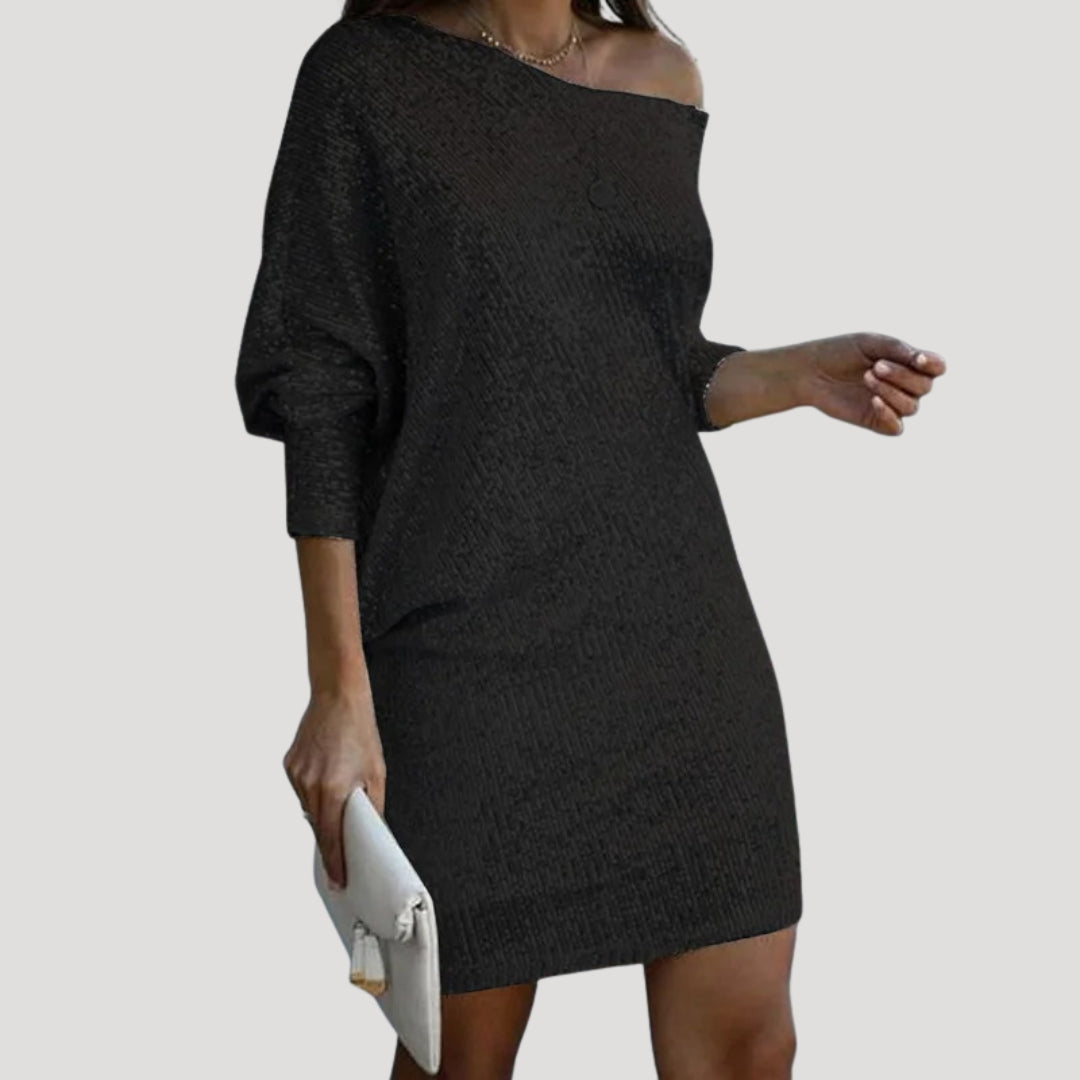 Women’s bardot long sleeve knit mini dress