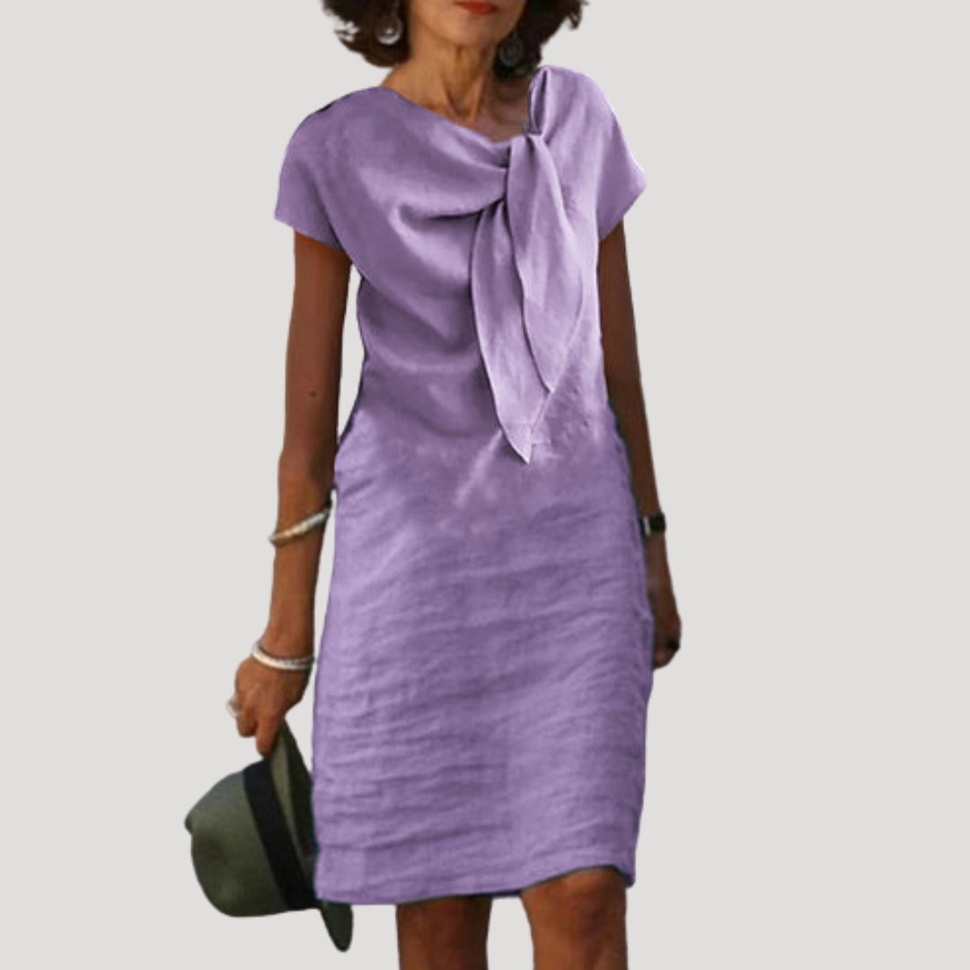 Women’s linen tie neck short sleeve midi dress