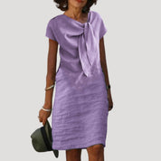 Women’s linen tie neck short sleeve midi dress