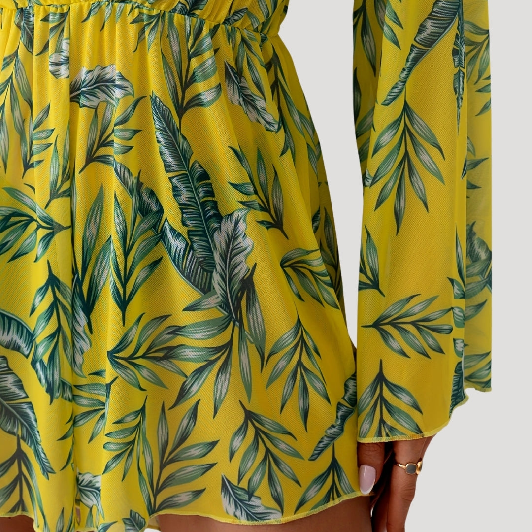 Tropical print beach cover-up romper