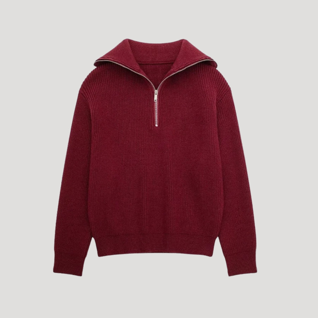 Women ribbed zip-up sweater