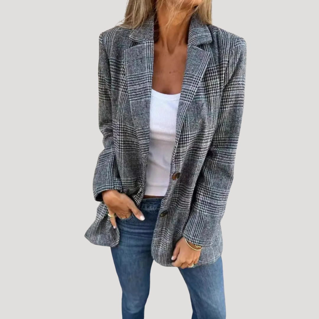 Women’s checked longline tweed blazer jacket