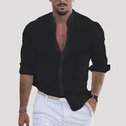 Men’s linen long sleeve mandarin collar shirt