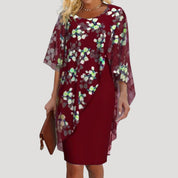Women’s floral chiffon batwing sleeve midi shift dress