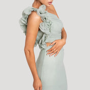 Women's one shoulder ruffle maxi wedding guest dress