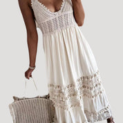 Women’s white lace crochet tiered maxi dress