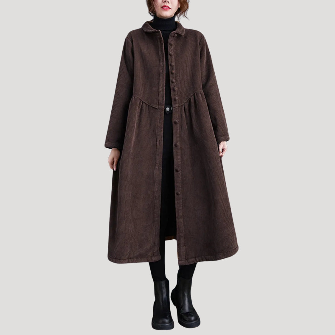 Women’s long button front midi swing coat