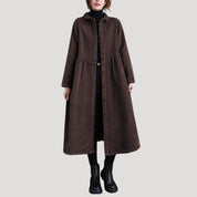Women’s long button front midi swing coat