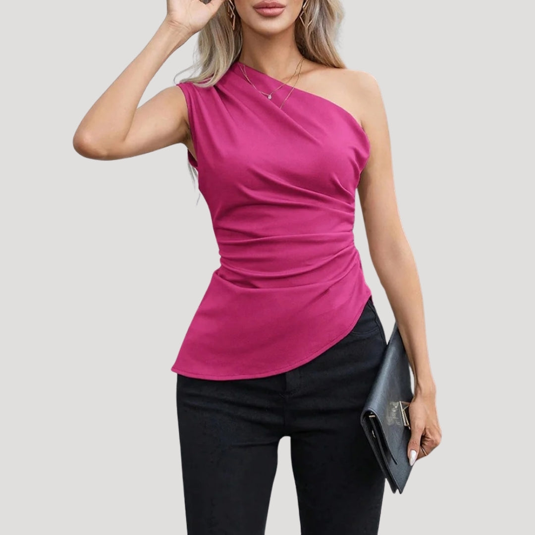 Elegant one-shoulder ruched top