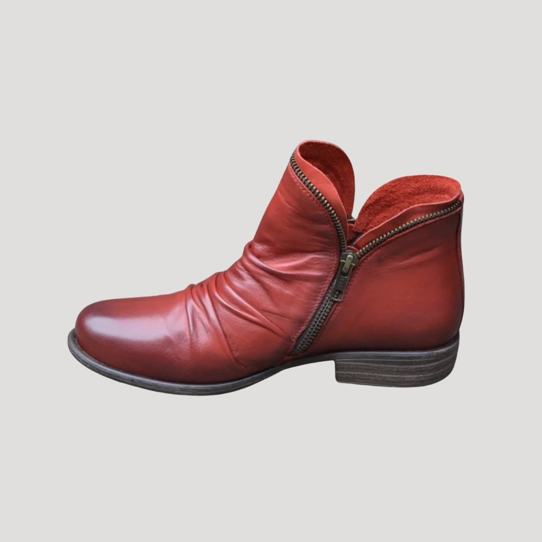 Women’s leather zip ankle boots low heel