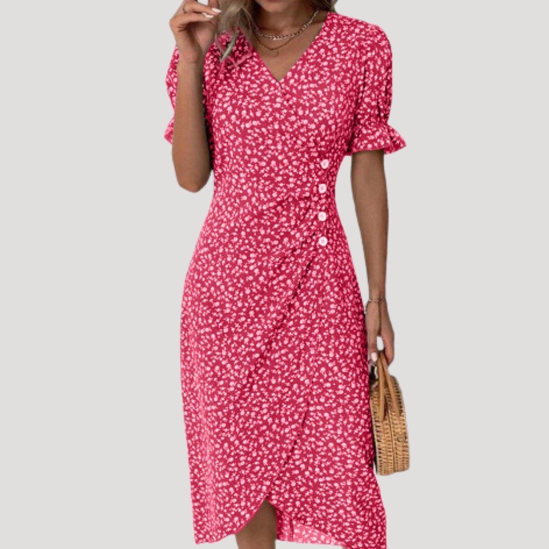 Women’s floral wrap v neck midi dress