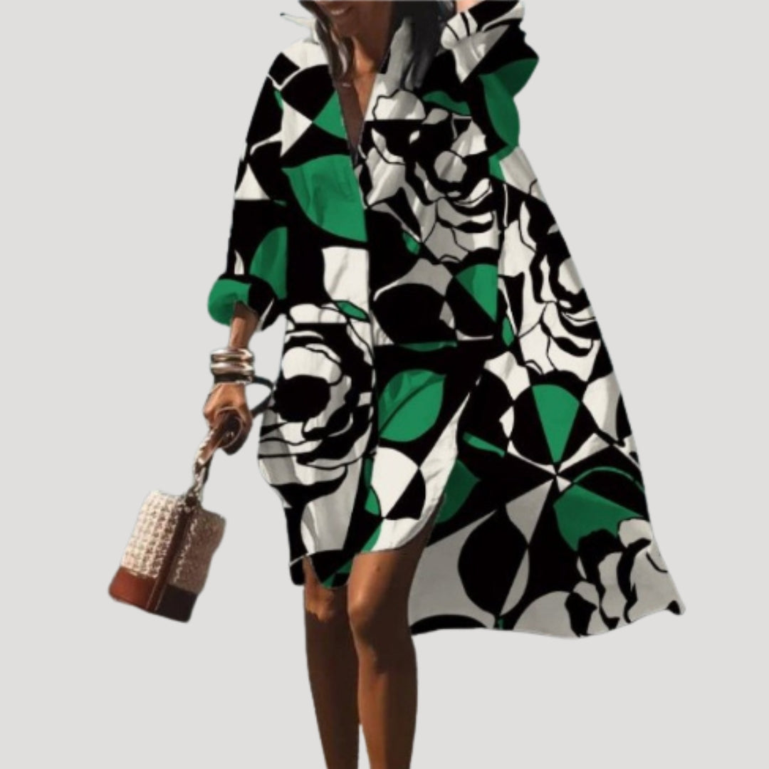 Women’s long sleeve printed midi shirt dress