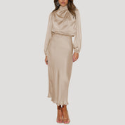 Women’s satin midi dress with long sleeves