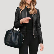 Women’s lightweight summer jacket faux leather zip up