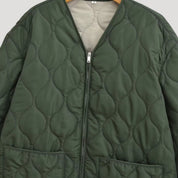 Women’s quilted oversized green fleece zip up jacket