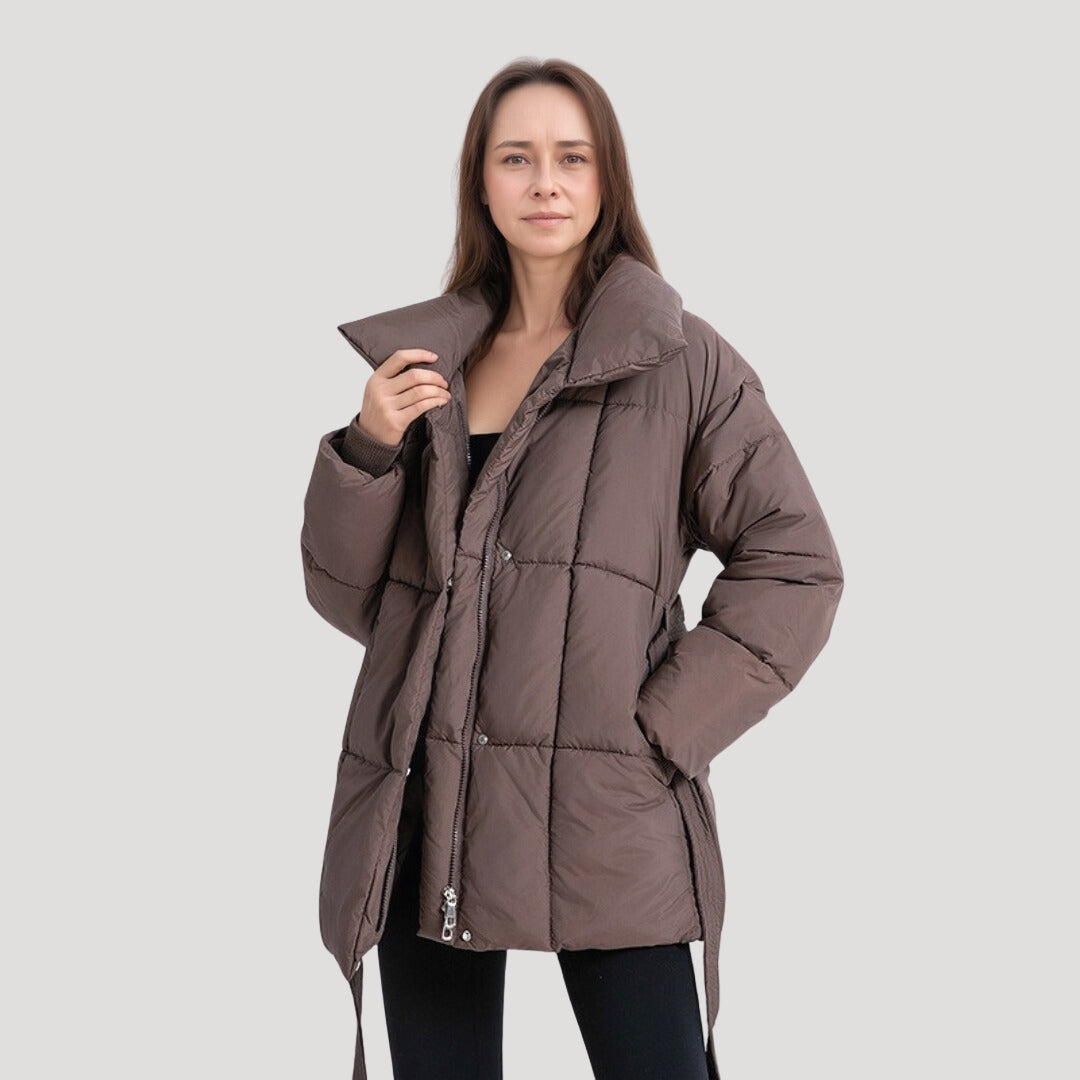 Puffer coat with belt