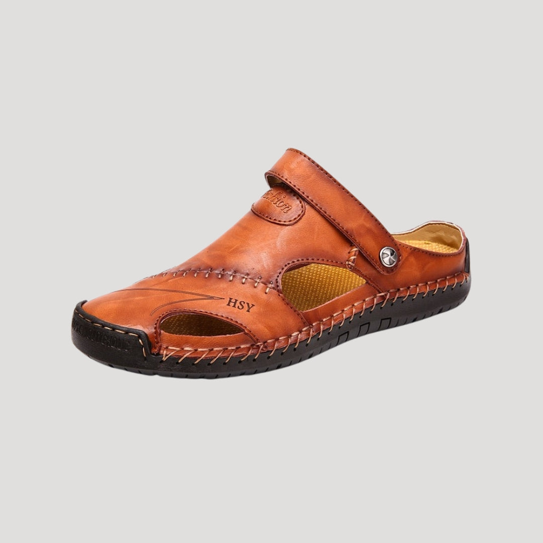 Men’s leather closed toe walking strap sandals