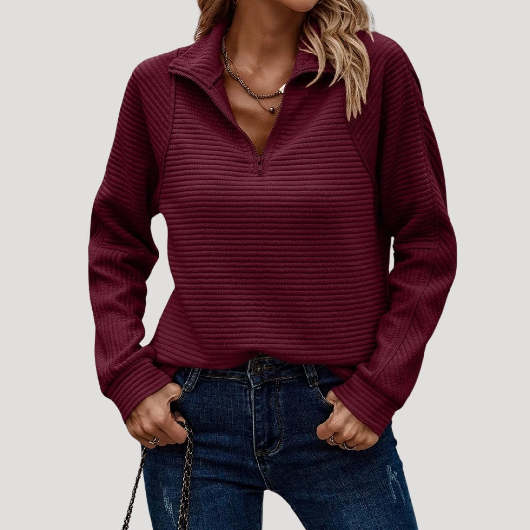 Women ribbed half-zip pullover