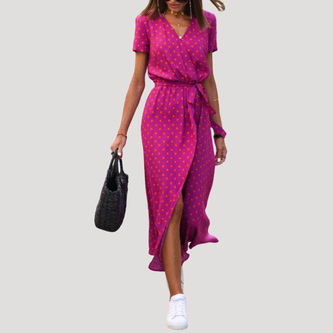 Women’s wrap midi dress with short sleeves