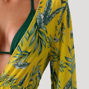 Tropical print beach cover-up romper