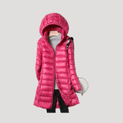 Women’s long padded winter puffer jacket with hood