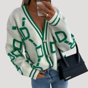 Women’s chunky knit oversized graphic button up cardigan