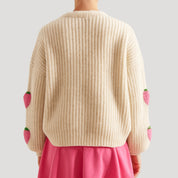 Women's chunky knit strawberry button up cardigan