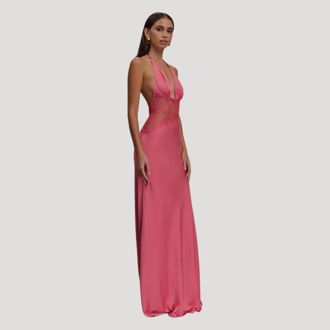 Women’s lace halter maxi wedding guest dress