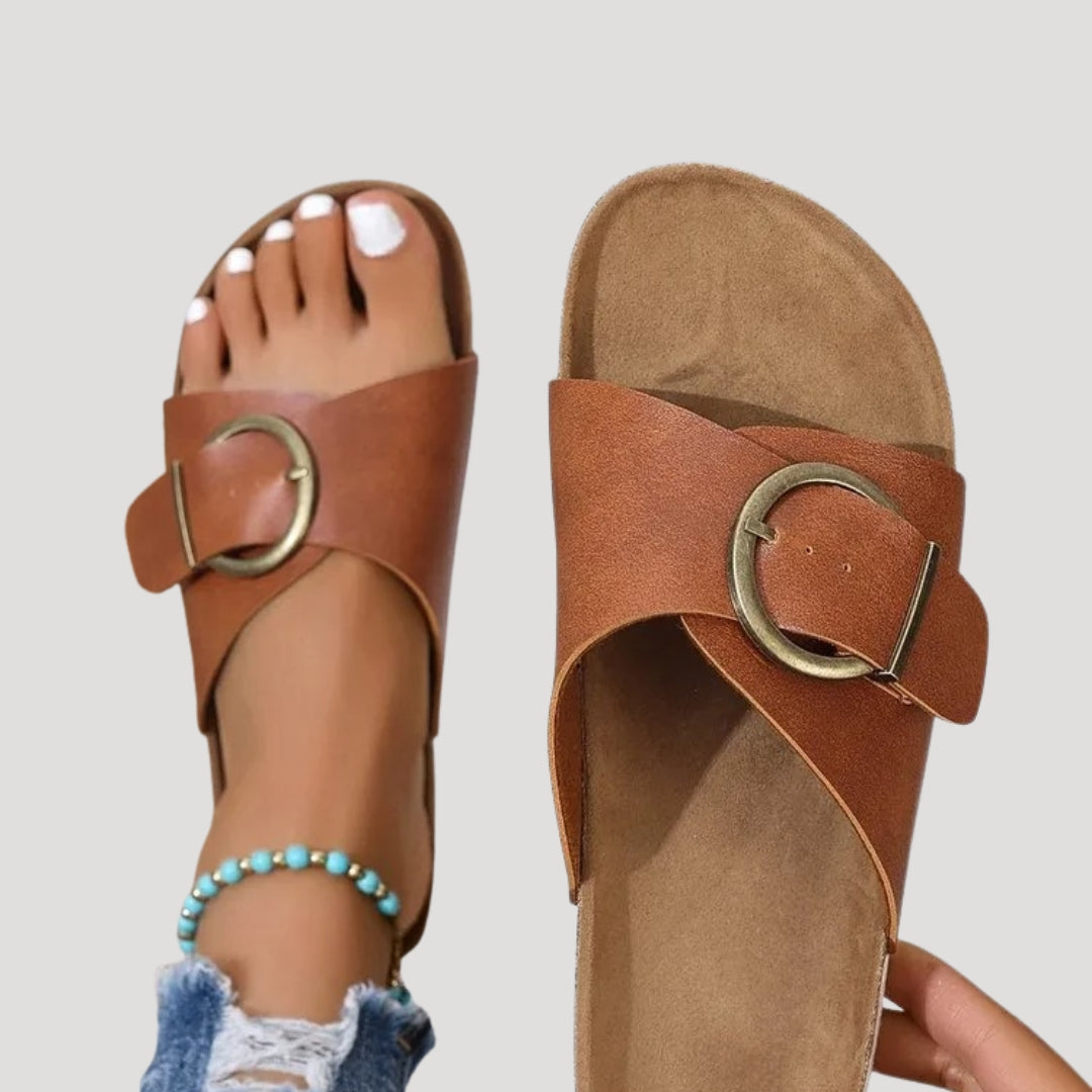Women’s flat buckle slide open toe sandals
