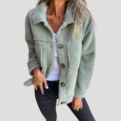 Women cozy teddy shacket