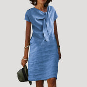 Women’s linen tie neck short sleeve midi dress