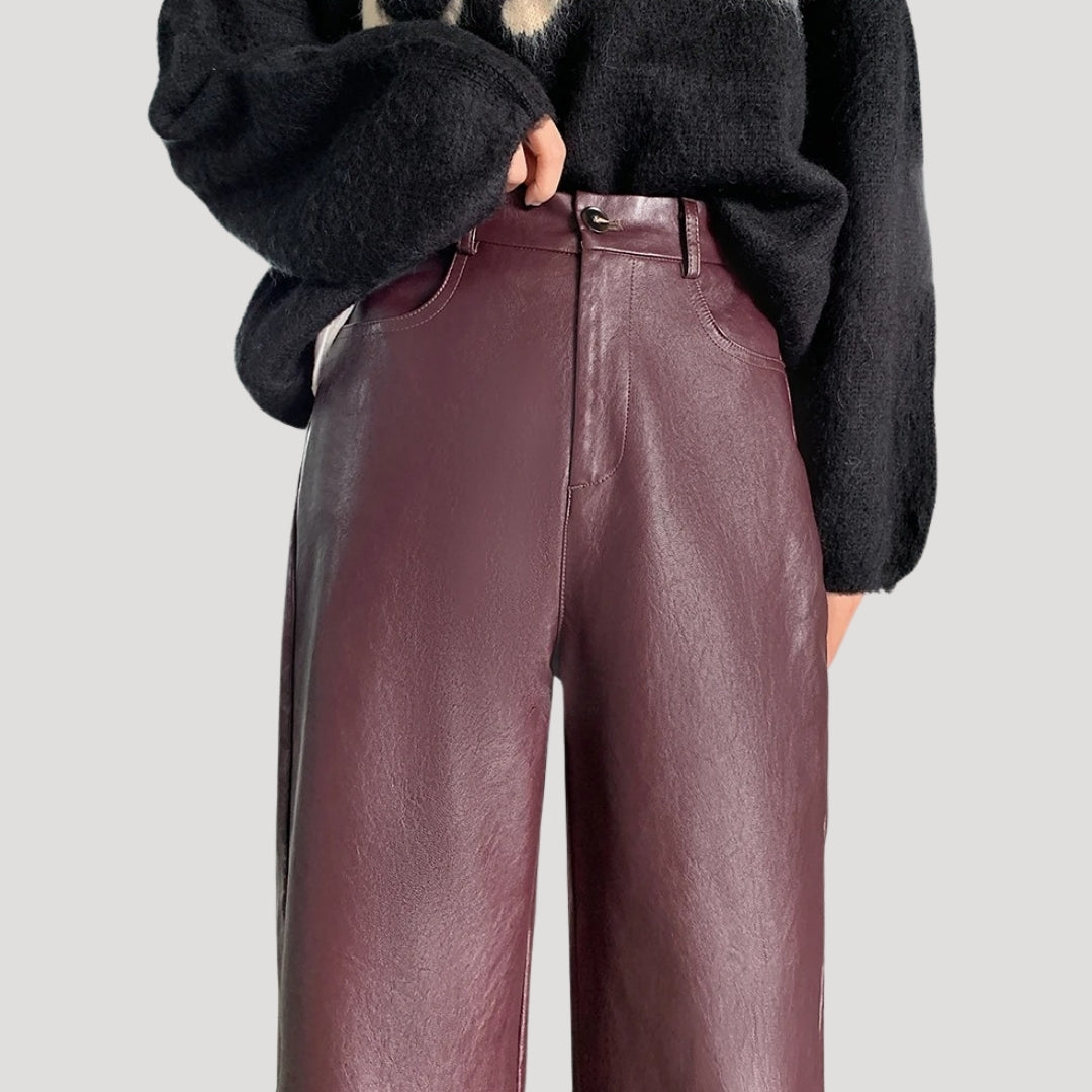 Women’s faux leather trousers high waisted straight leg