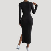 Ribbed knit long sleeve midi dress