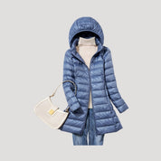 Women’s long padded winter puffer jacket with hood