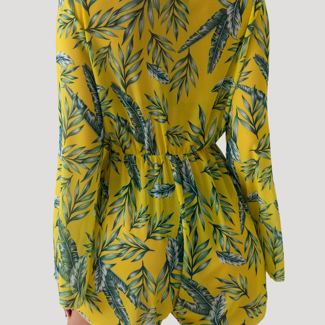 Tropical print beach cover-up romper