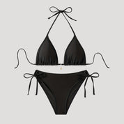 Black tie-side triangle bikini set