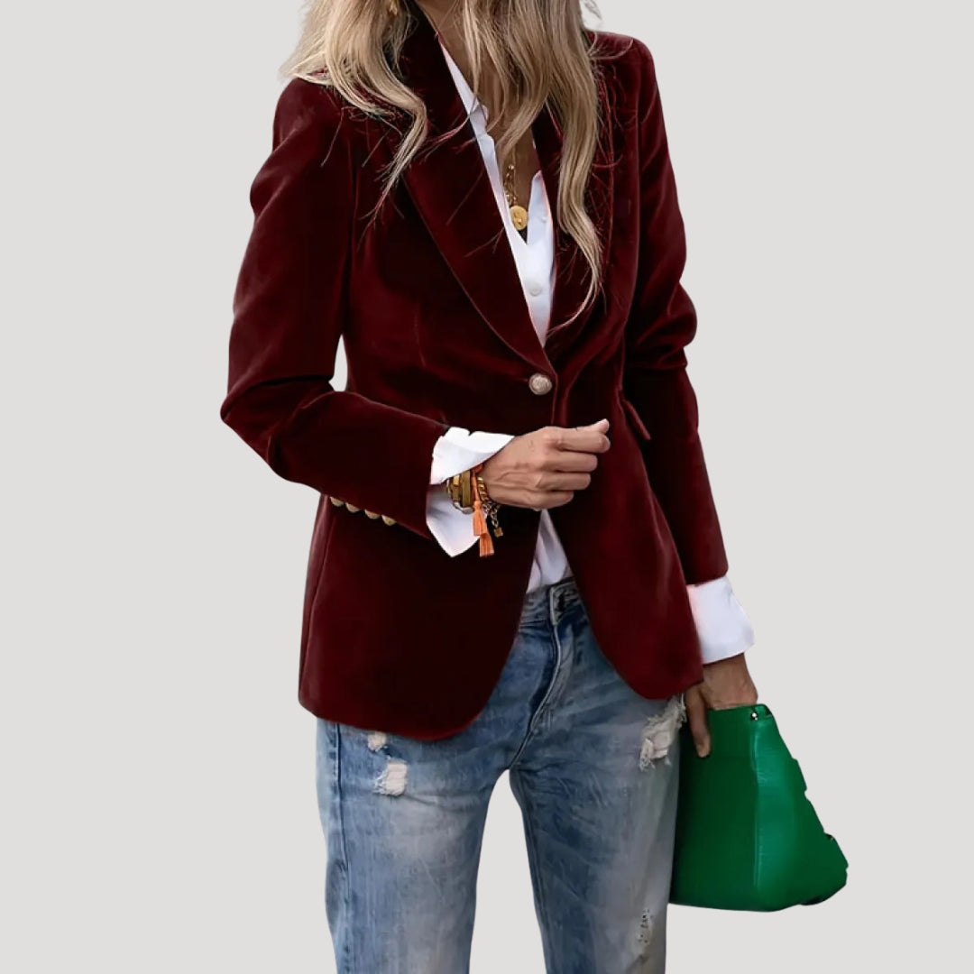 Women’s velvet tailored fitted single button blazer