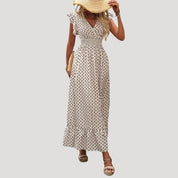 Women’s flutter sleeve v neck tiered maxi dress
