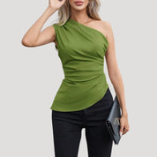 Elegant one-shoulder ruched top