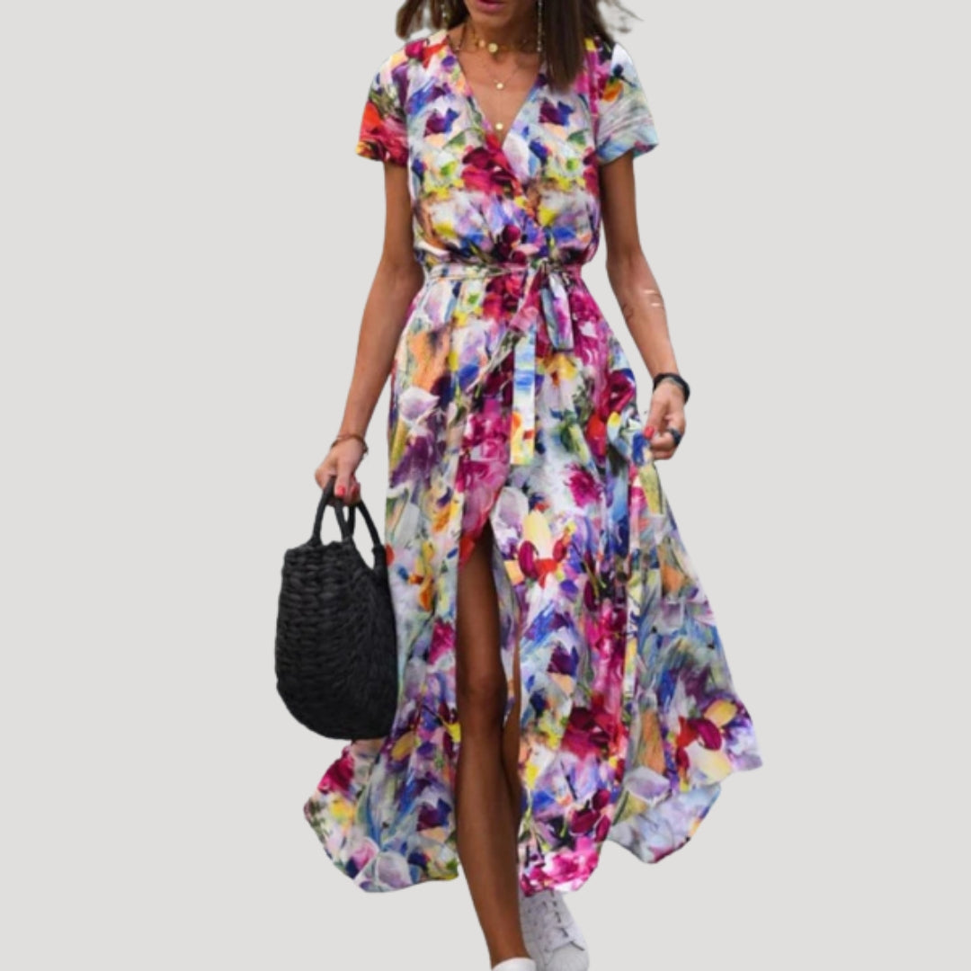 Women’s wrap midi dress with short sleeves