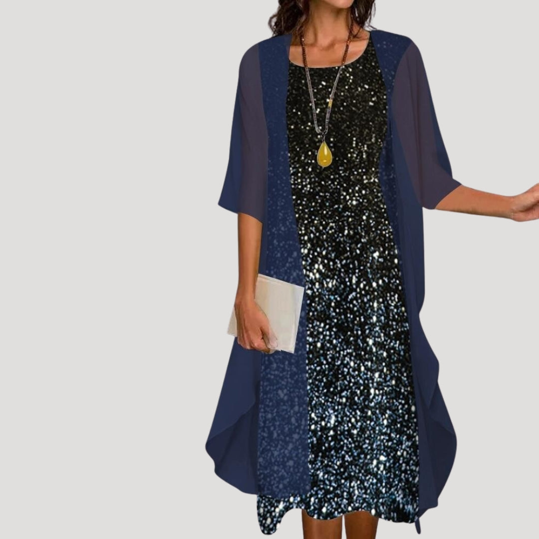 Women’s chiffon floral layered midi wedding guest dress