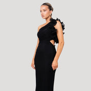Women's one shoulder ruffle maxi wedding guest dress