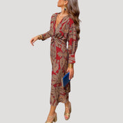 Women’s printed v neck midi wedding guest dress